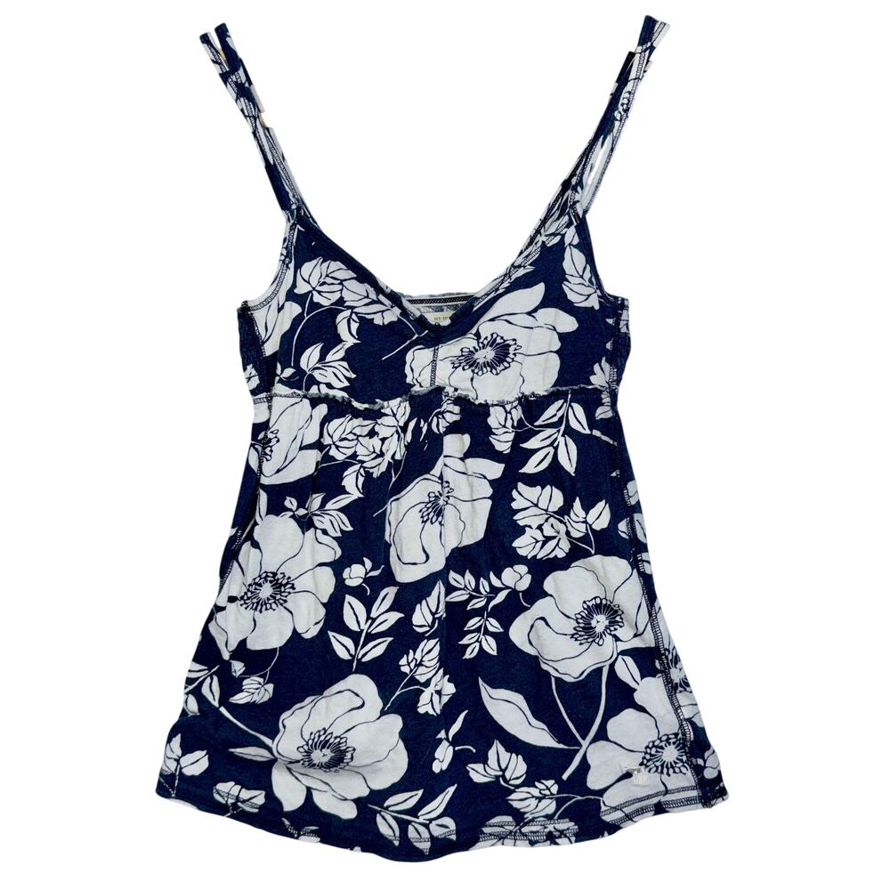 Abercrombie & Fitch Navy Blue White Floral Smocked Cami Tank Top Womens Size XS